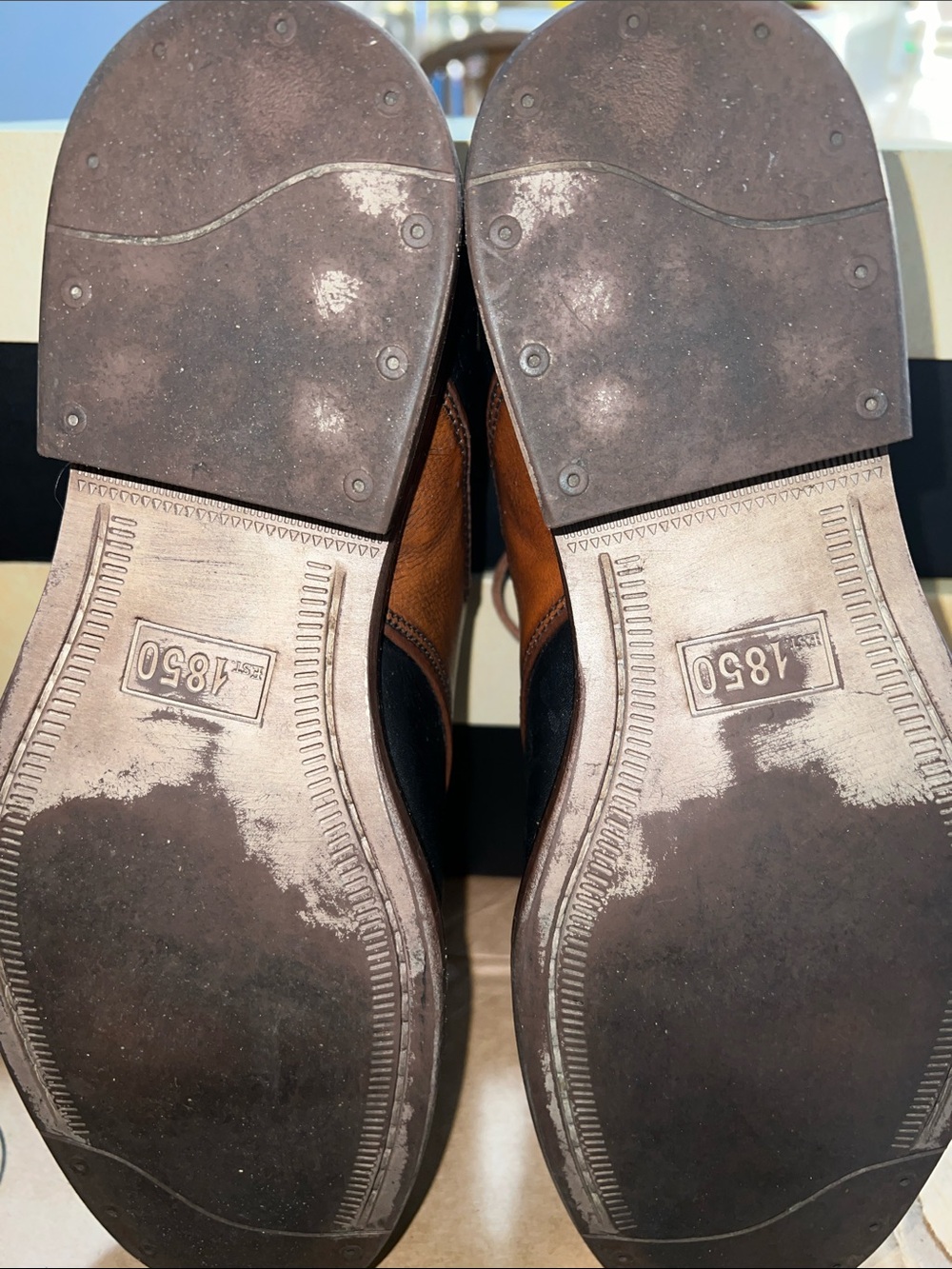 Johnston & Murphy Two-Tone Leather Derby Shoes - Black & Brown - Picture 4 of 5